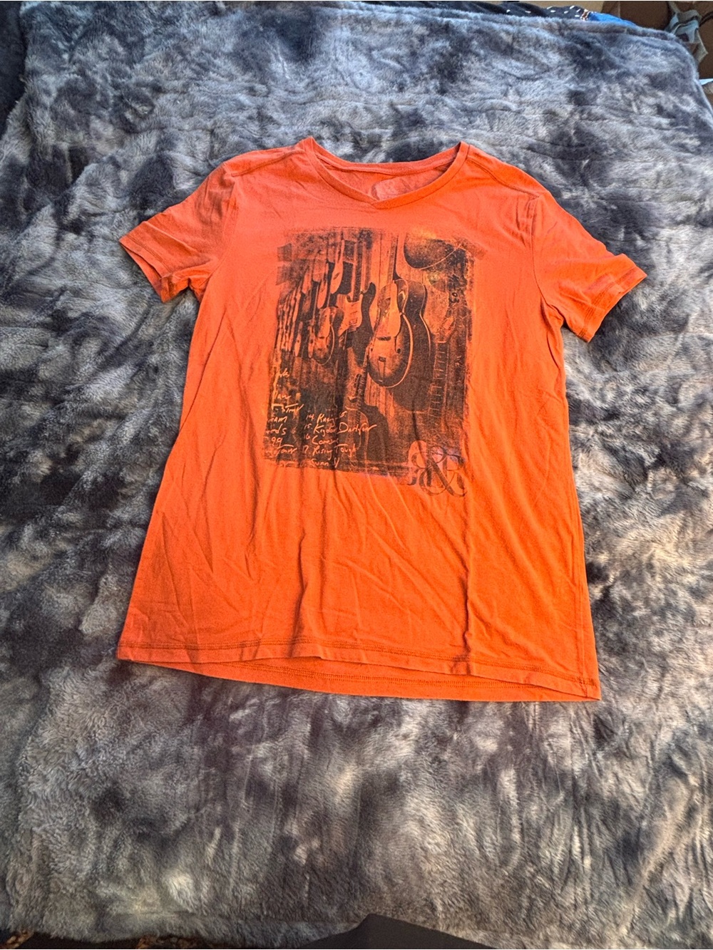 Vintage Orange Graphic Guitar Print Tee